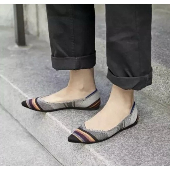Rothys Inverse Stripe Point Toe 6.5. Retired Flats‎ Slip On Comfort Washable - Picture 1 of 10